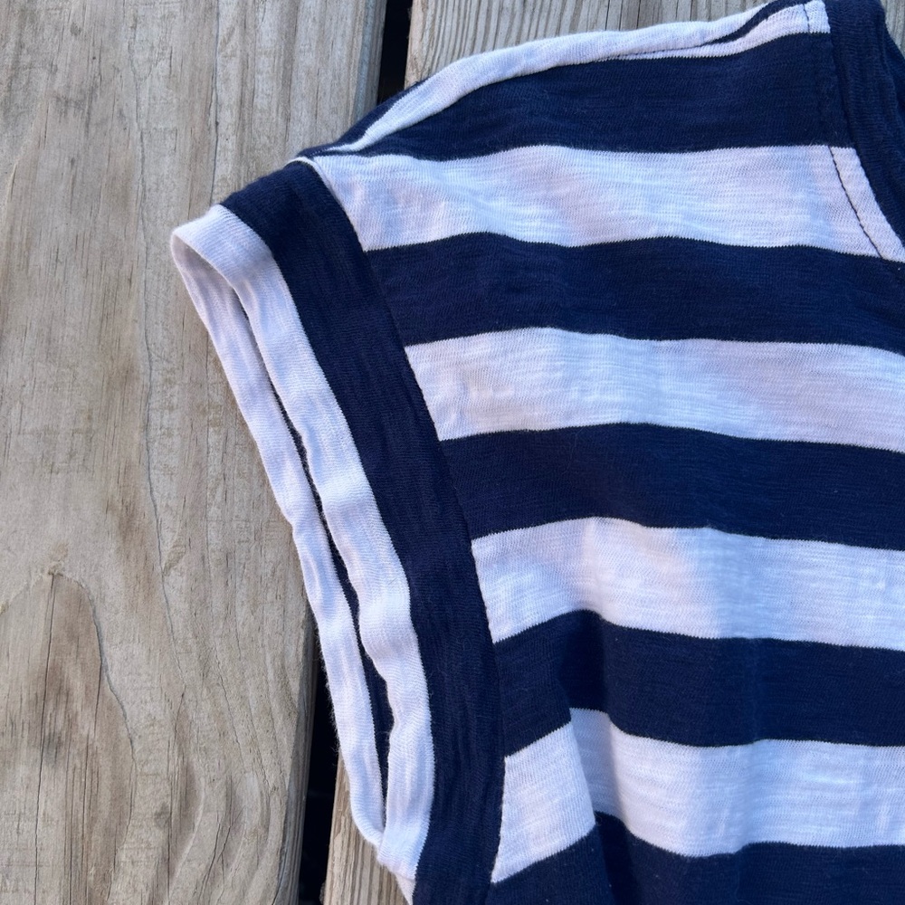 J Crew Navy White Striped‎ Tie Waist T-Shirt Dress in 100% Cotton | Sz L Classic - Picture 2 of 16